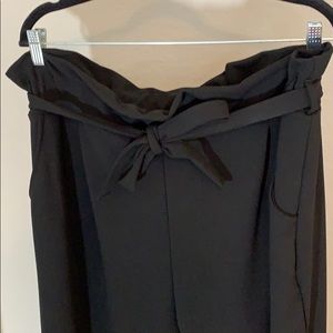 Black Straight Leg Pants w/ Ruffled Waist